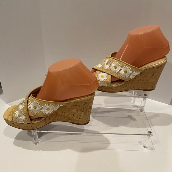 Jessica Simpson Seena Embroidered Daisy Raffia Women’s Wedge Sandals Sz 6.5 EUC - Picture 5 of 12